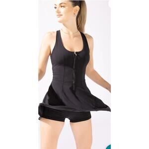 Popflex Matchpoint Athletic Dress Zipper Front Built-In Bra Black Size Large
